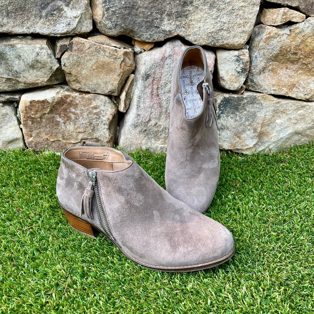 Vionic Grey Ankle Booties with Side Zipper